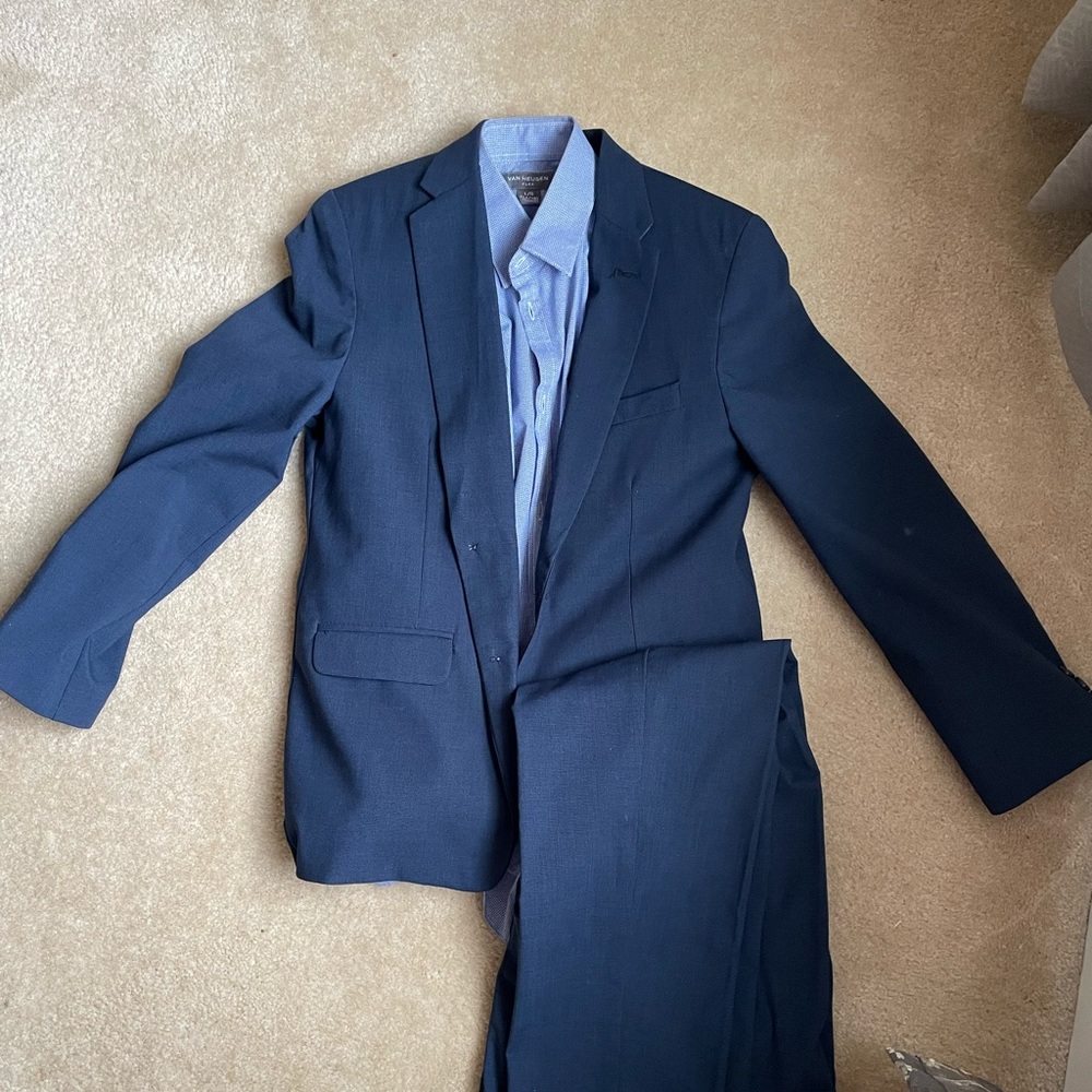 Navy Blue Van Huesen Boys Pant Suit with dress shirt